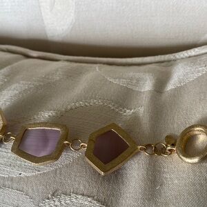 Gold-Tone Bracelet with Faceted Mauve Stones signed RL China Toggle Close